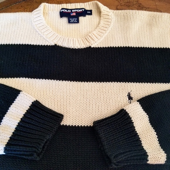 Polo Sport By Ralph Lauren Other - VTG POLO SPORT Ralph Lauren Men’s Size XXL Crewneck Striped Sweater Black Cream
